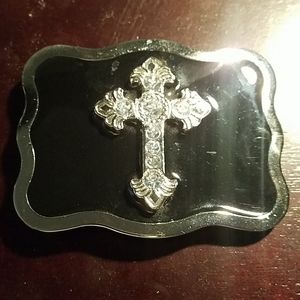Rhinestone cross badge buckle